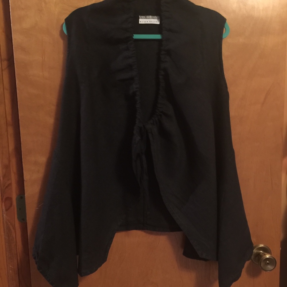 100% LINEN BLACK DRAWSTRING BRYN WALKER VEST XL